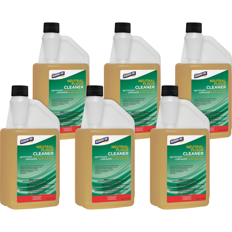 Genuine Joe Neutral Floor Cleaner - For Multi Surface - Concentrate - 32 fl oz (1 quart) - 6 / Carton - pH Neutral - Yellow MPN:99671CT