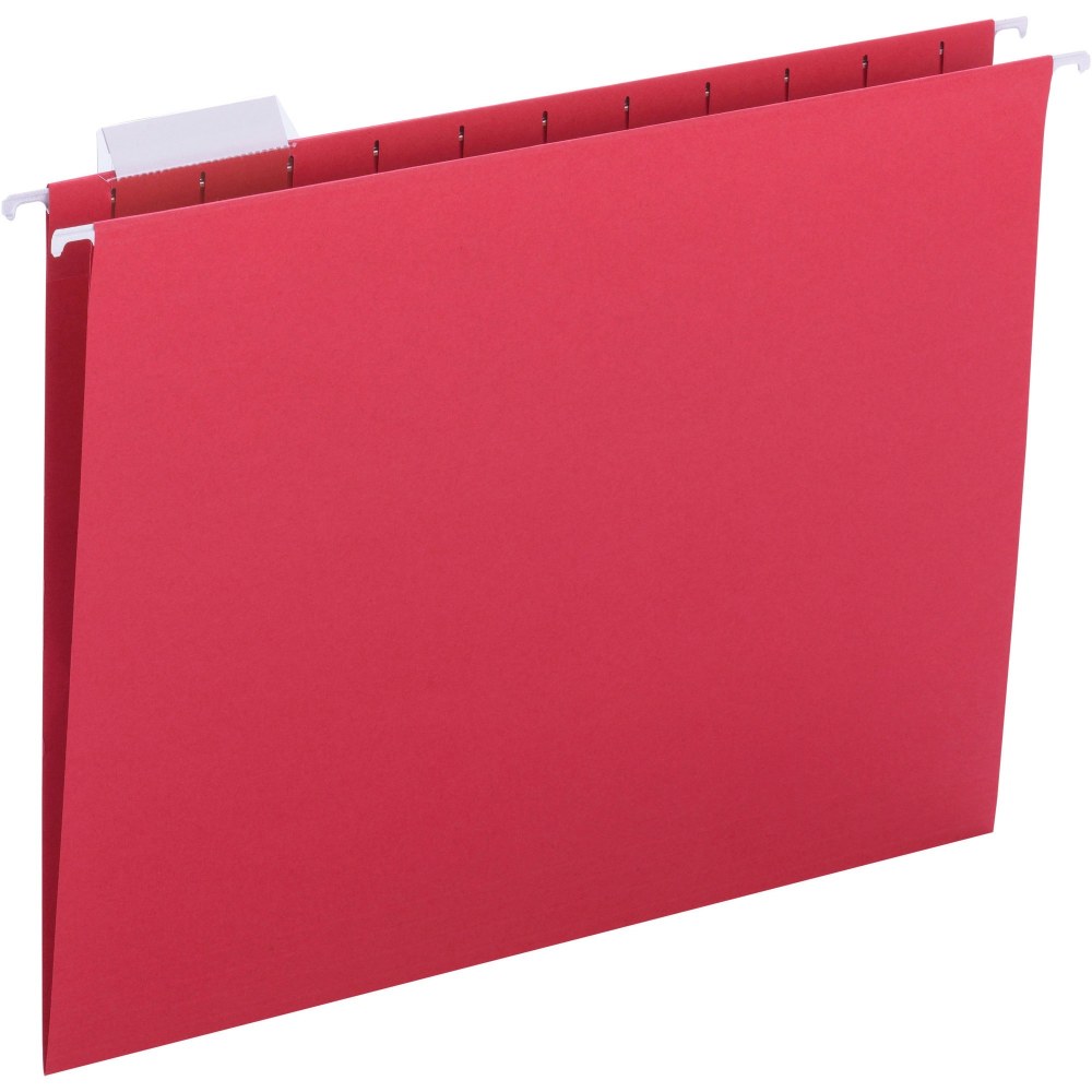 Business Source 1/5 Tab Cut Letter Recycled Hanging Folder - 8 1/2in x 11in - Red - 10% Recycled - 25 / Box (Min Order Qty 3) MPN:03175