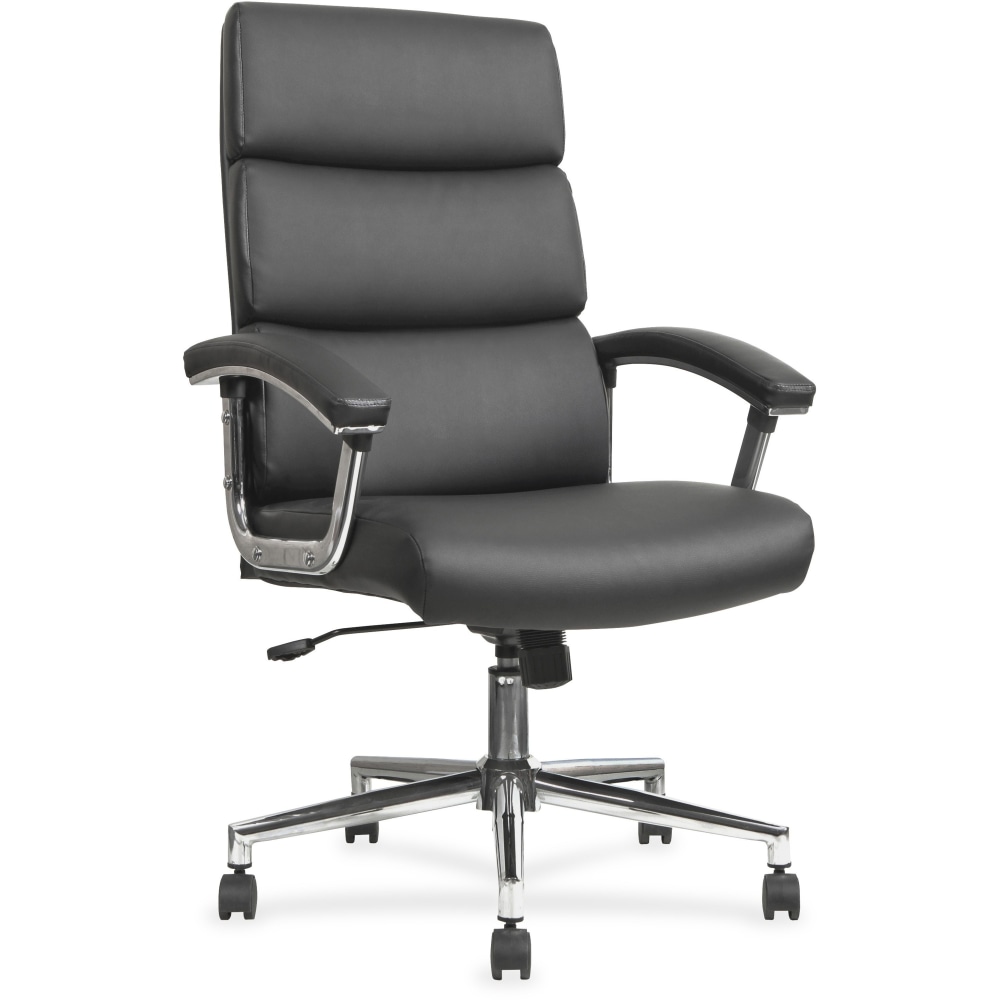 Lorell Ergonomic Bonded Leather/Chrome High-Back Chair, Black MPN:20018