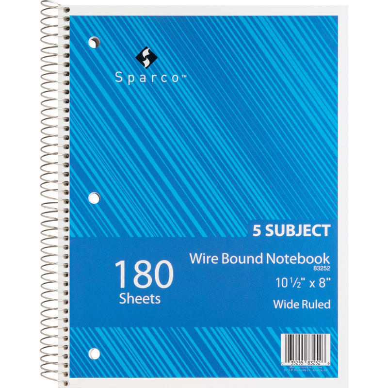 Sparco Quality Wire-Bound Wide Ruled Notebook, 8in x 10 1/2in, 180 Sheets, Bright White/Cover Assorted Colors (Min Order Qty 10) MPN:83252