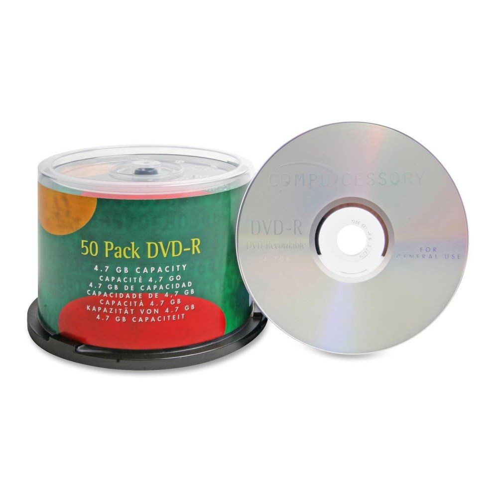Compucessory DVD Recordable Media - DVD-R - 16x - 4.70 GB - 50 Pack - Silver - 120mm - 2 Hour Maximum Recording Time (Min Order Qty 3) MPN:35557