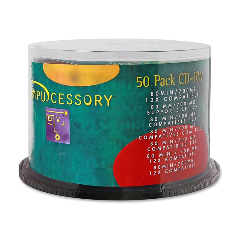 Compucessory CD Rewritable Media - CD-RW - 12x - 700 MB - 50 Pack - Silver - 120mm - 1.33 Hour Maximum Recording Time (Min Order Qty 2) MPN:72102