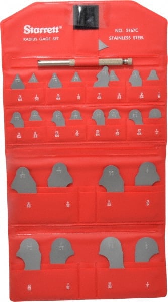 Radius Gage Set: Stainless Steel, 1/64 to 1/2