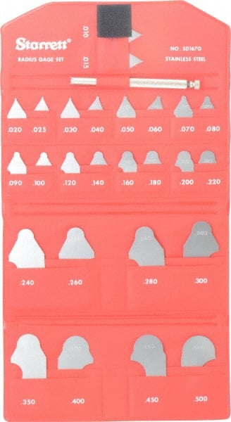 Radius Gage Set: Stainless Steel, 0.01 to 0.5