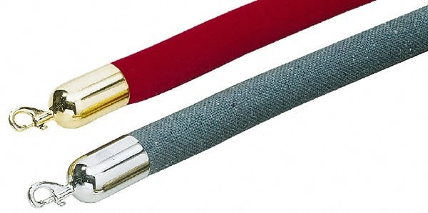 Pedestrian Barrier Rope: Velour, Black, 6' Long, 1-1/2