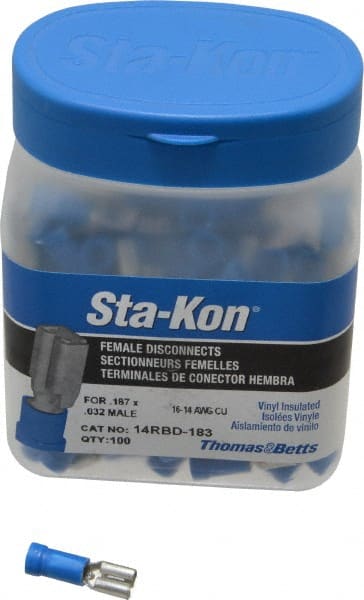 Wire Disconnect: Female, Blue, Vinyl, 16-14 AWG, 0.187