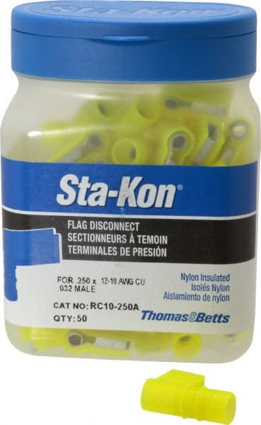 Wire Disconnect: Female, Yellow, Nylon, 12-10 AWG, 1/4
