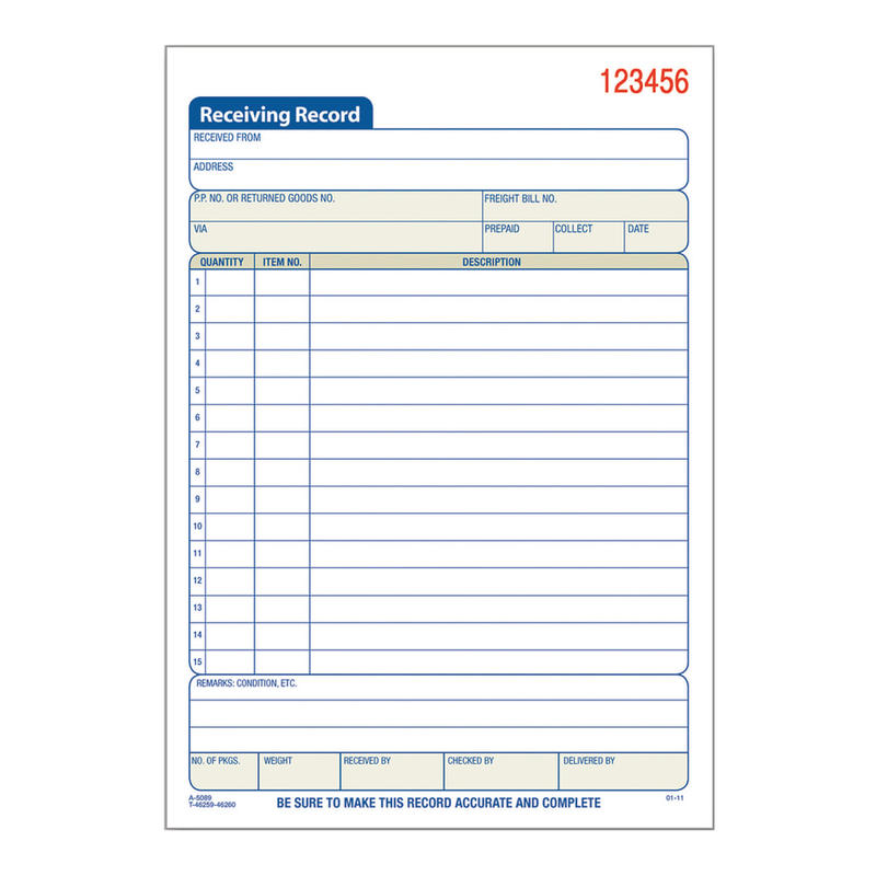 Tops Receiving Record Book, 5 1/2in x 7 7/8in, 3-Part, White/Canary/Pink, Set Of 50 (Min Order Qty 7) MPN:46260