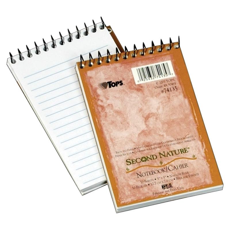 TOPS Second Nature Top-Bound Memo Book, 3in x 5in, 1 Subject, Narrow Rule, 50 Sheets White (Min Order Qty 15) MPN:74135