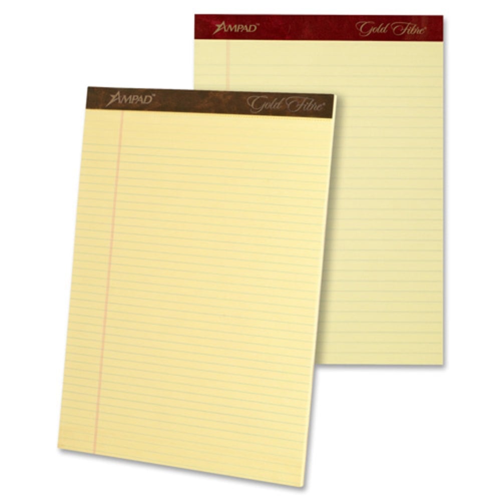 TOPS Gold Fibre Premium Rule Writing Pads - Letter - 50 Sheets - Watermark - Stapled/Glued - 0.34in Ruled - 20 lb Basis Weight - 8 1/2in x 11in - Yellow Paper - Micro Perforated, Bleed-free, Chipboard Backing - 4 / Pack (Min Order Qty 3) MPN:20032