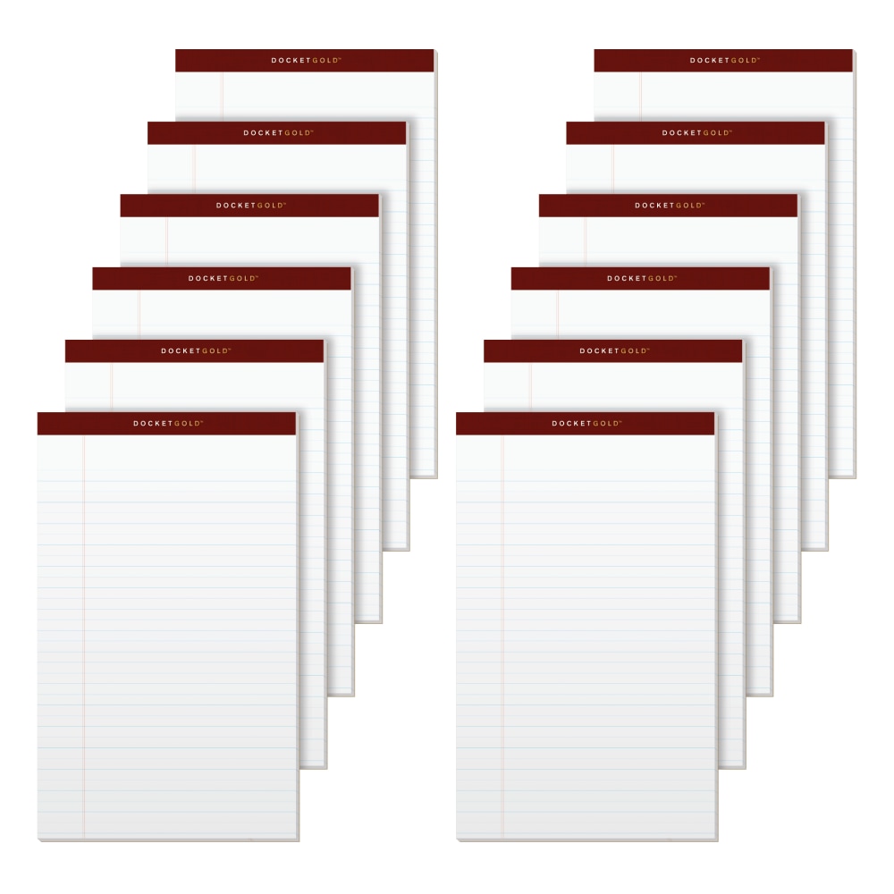 TOPS Docket Gold Premium Writing Pads, 8 1/2in x 14in, Legal Ruled, 50 Sheets Per Pad , White, Pack Of 12 Pads MPN:63990