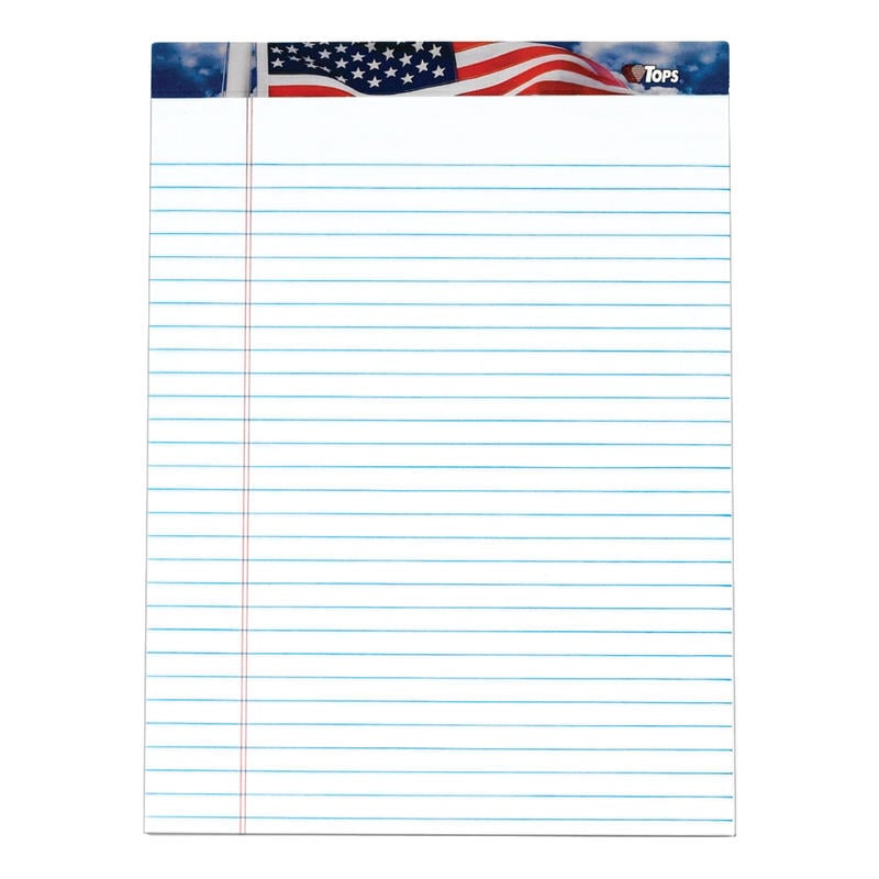 TOPS Perforated American Pride Writing Pads, 8 1/2in x 11 3/4in, Legal Ruled, 50 Sheets, White, Pack Of 3 Pads (Min Order Qty 4) MPN:75113