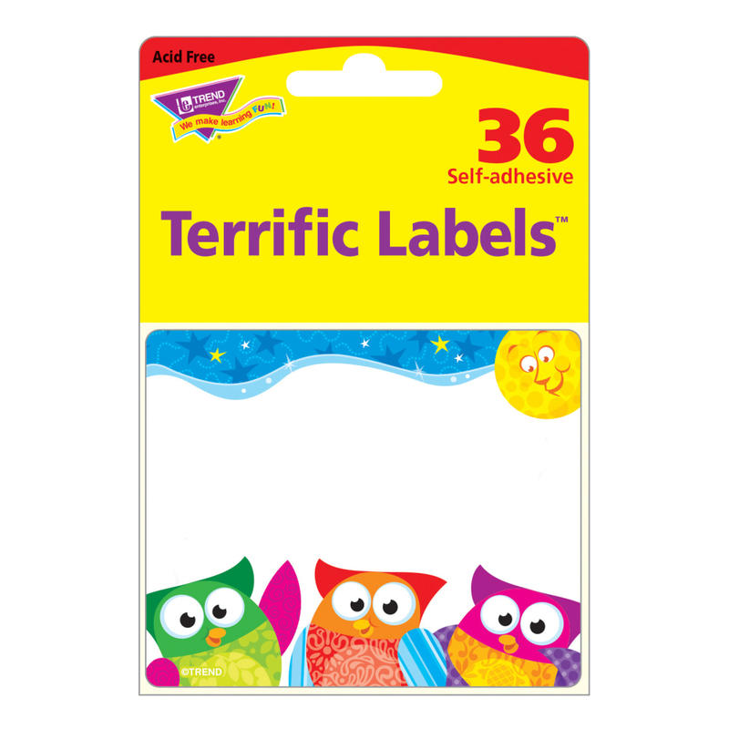 TREND Terrific Labels, 2-1/2in x 3in, Owl-Stars!, Pack Of 36 (Min Order Qty 15) MPN:T68117OD
