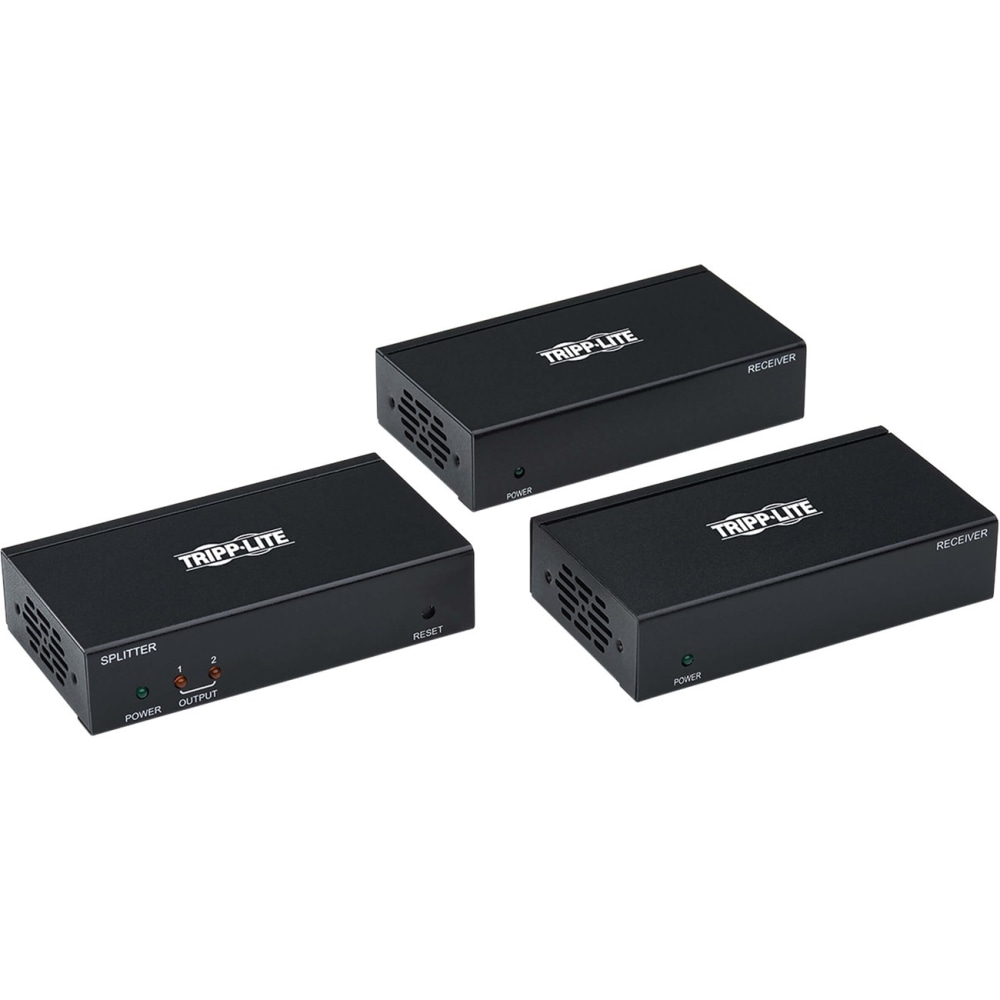 Tripp Lite HDMI Over Cat6 Extender Splitter Kit w/ PoC 2-Port 4K, 4:4:4, HDR, TAA - 1 Input Device - 2 Output Device - 125 ft Range - 4 x Network (RJ-45) - 1 x HDMI In - 2 x HDMI Out - 4K - 3840 x 2160 - Twisted Pair MPN:B127-002-2H2