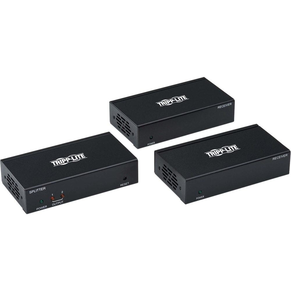 Tripp Lite DisplayPort to HDMI over Cat6 Splitter/Extender Kit, PoC, 2 Ports - 4K @ 60 Hz, 125 ft. (38 m), TAA - Transmitter + 2 receivers - video/audio extender - HDMI, DisplayPort - over CAT 6 - 2 ports - up to 125 ft - TAA Compliant MPN:B127-002-D2H
