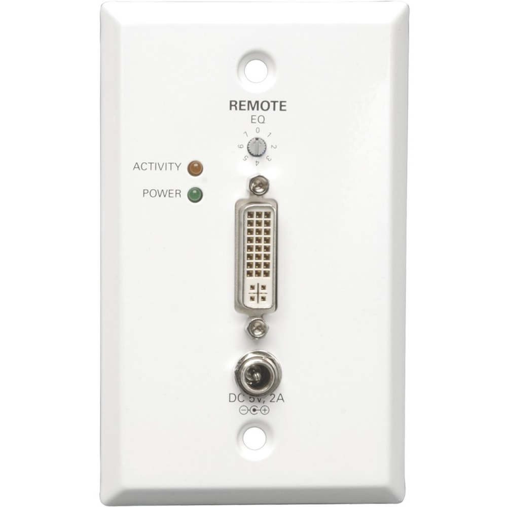 Tripp Lite DVI over Cat5/6 Extender Wall Plate Receiver for Video DVI-I Single Link RJ45 Up to 200 ft. (60 m) - 1 Output Device - 200 ft Range - 1 x Network (RJ-45) - 1 x DVI Out - Full HD - 1920 x 1080 - Twisted Pair - Category 6 - Wall Mountable MPN:B14