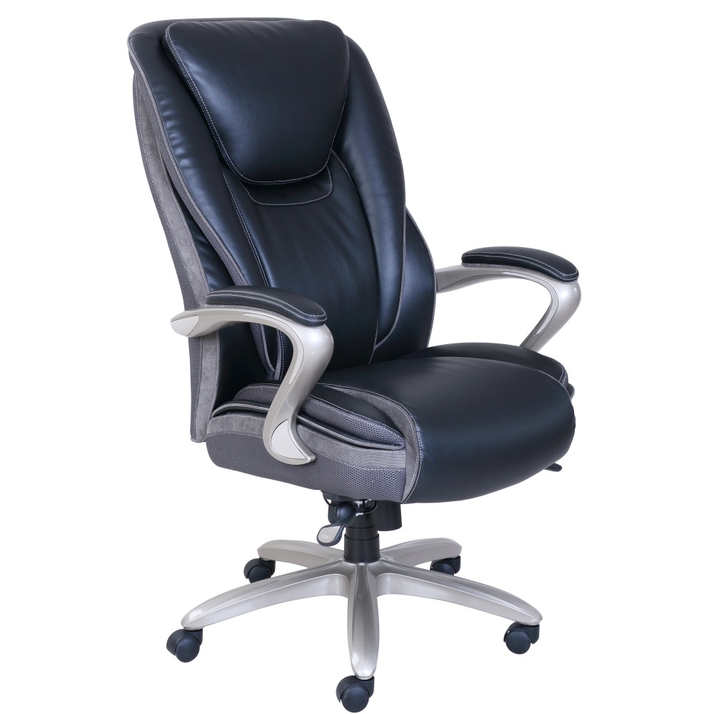 Serta Smart Layers Hensley Big & Tall Ergonomic Bonded Leather High-Back Office Chair, Black/Silver MPN:47446