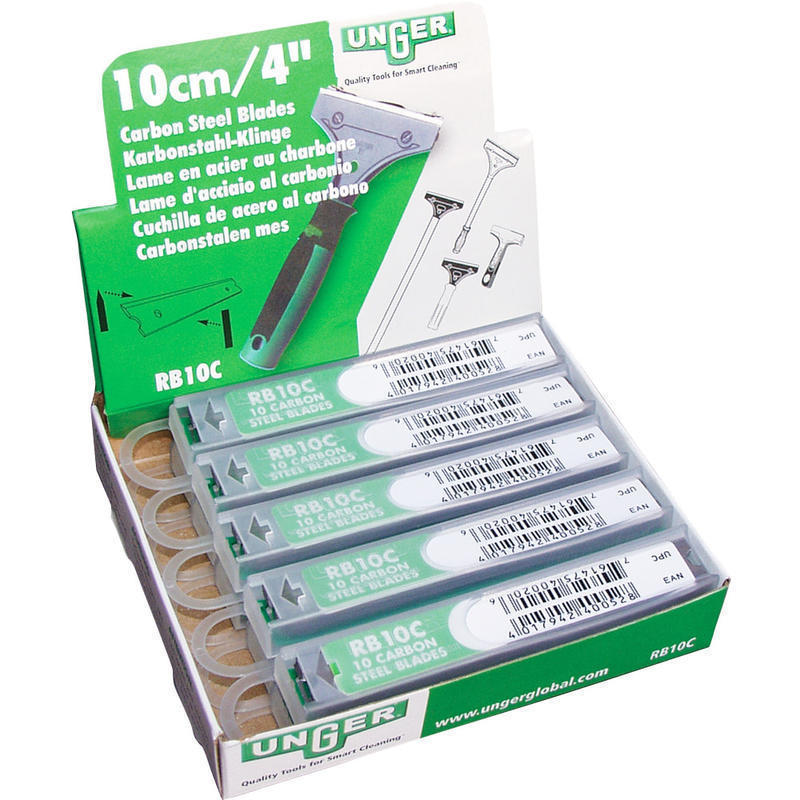 Unger 4in Replacement Scraper Blades - 4in Length - Reversible - Carbon Steel - 100 / Carton - Silver Gray MPN:RB10CCT