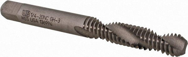 Spiral Flute Tap: 1/4-20, UNC, 2 Flute, Bottoming, 3B Class of Fit, High Speed Steel, Bright/Uncoated MPN:6007841