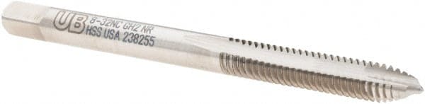 Spiral Point Tap: #8-32 UNC, 2 Flutes, Plug Chamfer, 3B Class of Fit, High-Speed Steel, Bright/Uncoated MPN:6006818