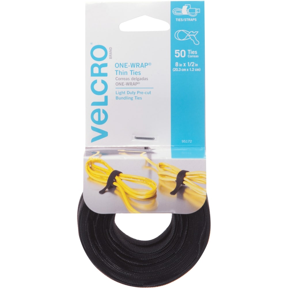 VELCRO Brand One-Wrap Thin Ties - 5in Width - 8in Length - Black - 50 / Pack (Min Order Qty 11) MPN:95172
