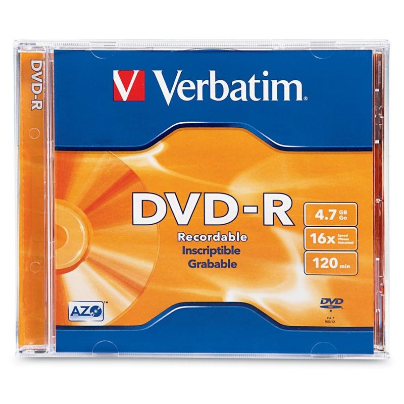 Verbatim DVD-R 4.7GB 16X with Branded Surface - 1pk Jewel Case - 2 Hour Maximum Recording Time (Min Order Qty 46) MPN:95051
