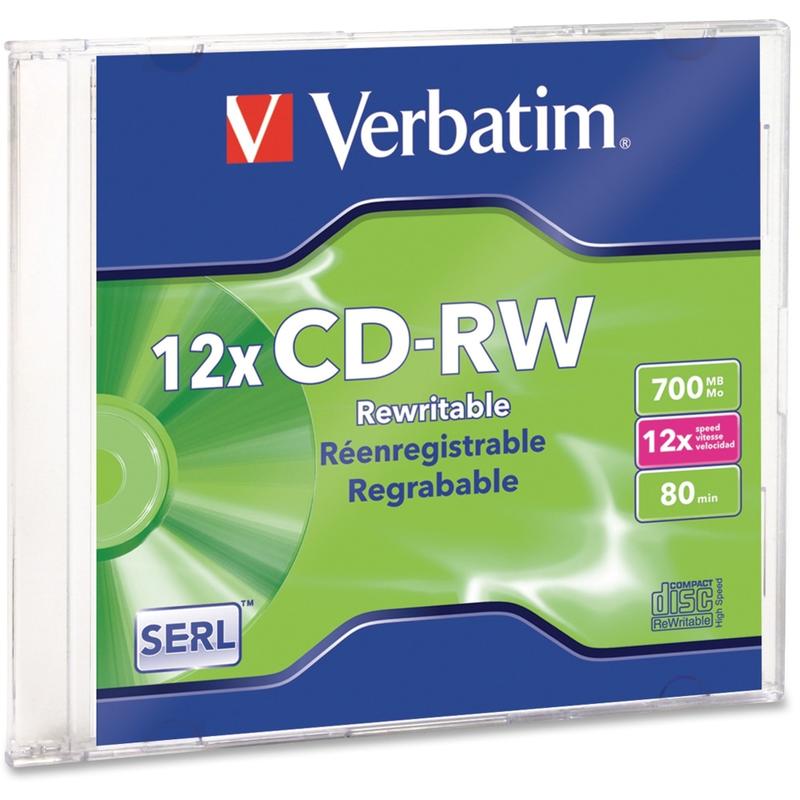 Verbatim - CD-RW - 700 MB (80min) 4x - 12x - slim jewel case (Min Order Qty 45) MPN:95161