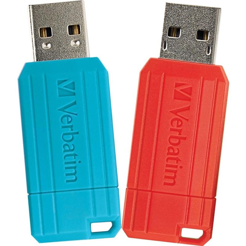Verbatim PinStripe USB 2.0 Flash Drives, 64GB, Blue/Red, 2 Pack (Min Order Qty 5) MPN:70059