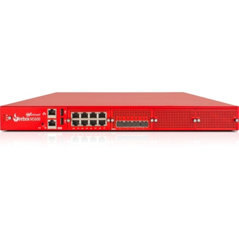 WatchGuard Firebox M5600 and 3-yr Standard Support - 8 Port - 10GBase-X 10 Gigabit Ethernet; 1000Base-T - RSA; AES (256-bit); DES; SHA-2; AES (192-bit); AES (128-bit); 3DES - 8 x RJ-45 - 6 - SFP+ - 4 x SFP+ - Rack-mountable MPN:WG561003