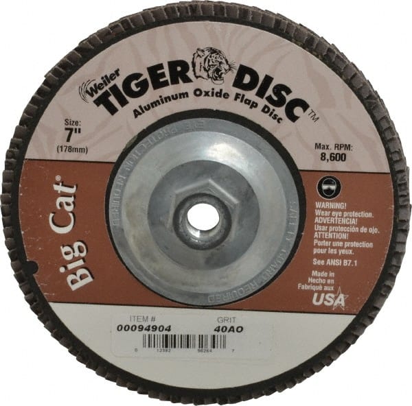 Flap Disc: 5/8-11 Hole, 40 Grit, Aluminum Oxide, Type 27 MPN:50833