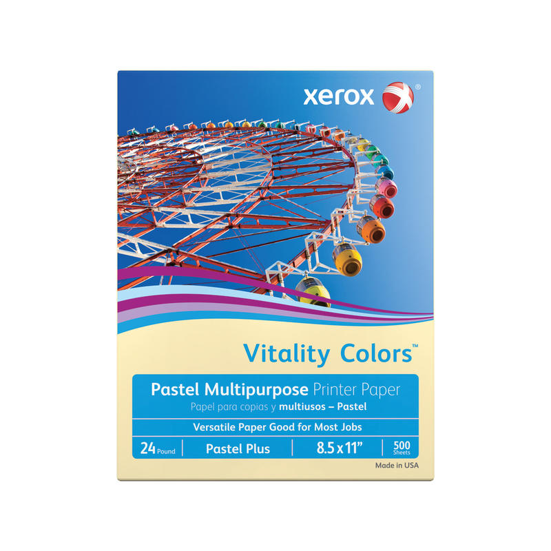 Xerox Vitality Colors Pastel Plus Color Multi-Use Printer & Copy Paper, 1 Ream, Ivory, Letter (8.5in x 11in), 500 Sheets Per Ream, 24 Lb, 30% Recycled (Min Order Qty 7) MPN:3R11525