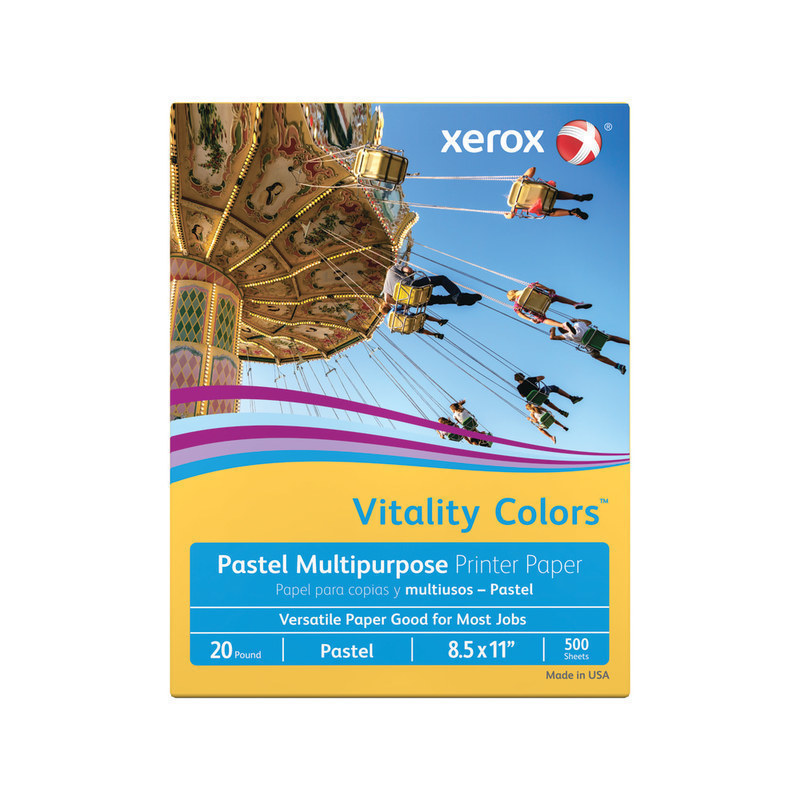 Xerox Vitality Colors Multi-Use Printer & Copy Paper, 1 Ream, Goldenrod, Letter (8.5in x 11in), 500 Sheets Per Ream, 20 Lb, 30% Recycled (Min Order Qty 9) MPN:C1120XGD/USE 116996
