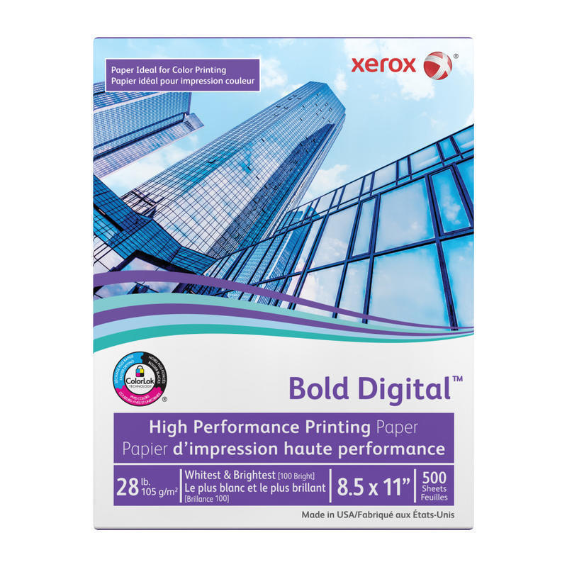 Xerox Bold Digital Printing Paper, 1 Ream, Letter Size (8 1/2in x 11in), 100 (U.S.) Brightness, 28 Lb, FSC Certified, Ream Of 500 sheets (Min Order Qty 5) MPN:3R11760