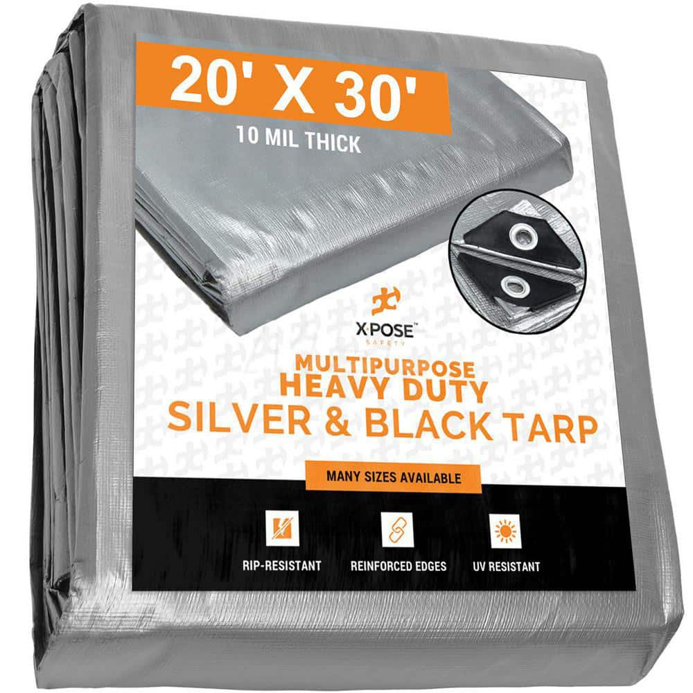 Tarp/Dust Cover: Silver & Black, Rectangle, Polyethylene, 30' Long x 20' Wide, 10 mil MPN:STH-2030-X